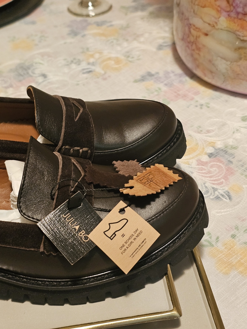 JULIA BO Women's Dark Brown Leather Tassel Loafers. Hand Made